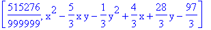 [515276/999999, x^2-5/3*x*y-1/3*y^2+4/3*x+28/3*y-97/3]